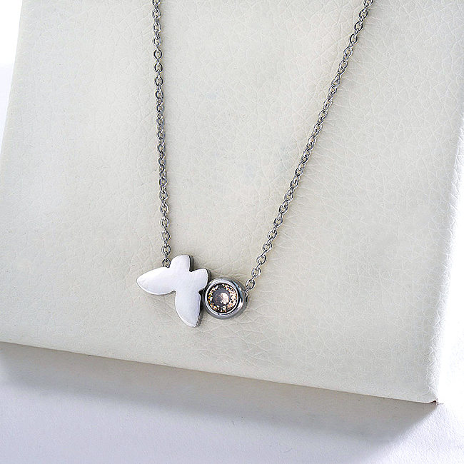 Mode Silber Schmetterling Charme mit klaren Zirkonia Halskette für Frauen