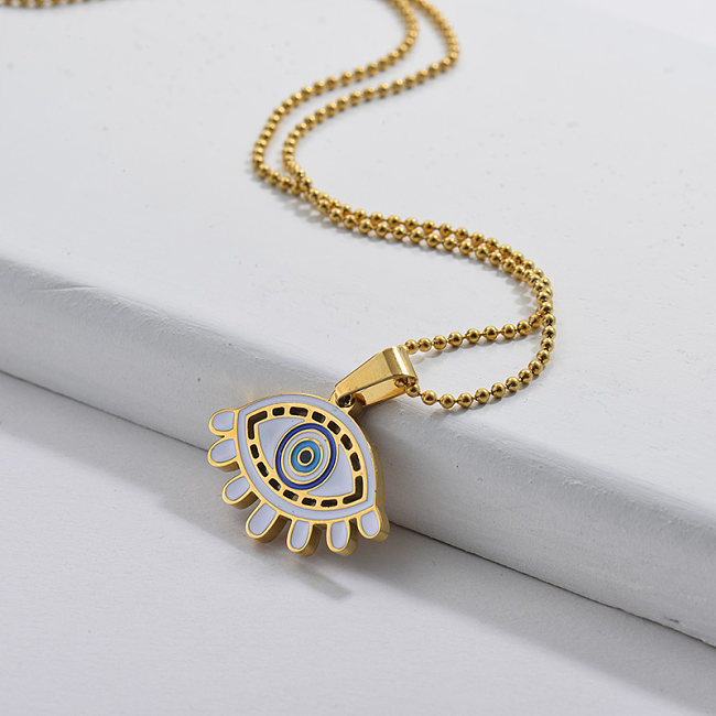 Wholesale Gold Enamel Evil Eye With Ball Chain Necklace