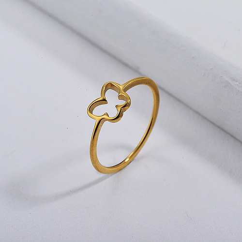 Diseños de anillo de boda de mariposa chapados en oro de marca famosa de acero inoxidable