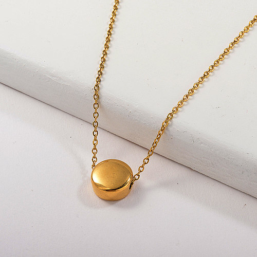Dainty 14K Gold Plated Round Geometry Charm Necklace For Women