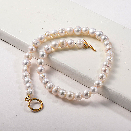 Collar de perlas de agua dulce simple de moda para mujer