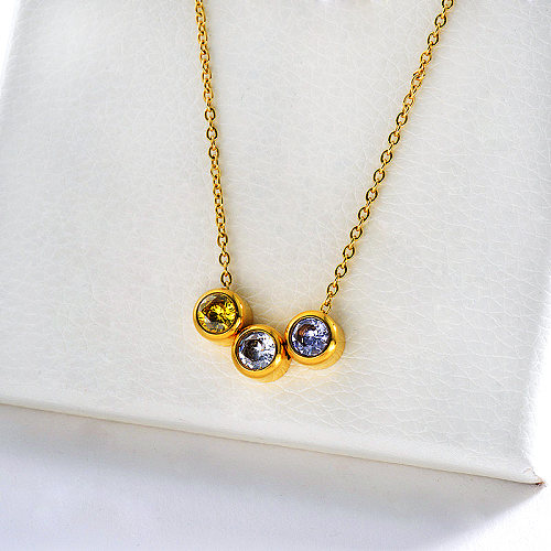 Elegant Gold Stainless Steel Three Pieces Zirconia Charm Necklace