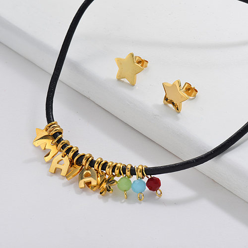 Großhandel Edelstahl vergoldete Stern Halskette Ohrringe