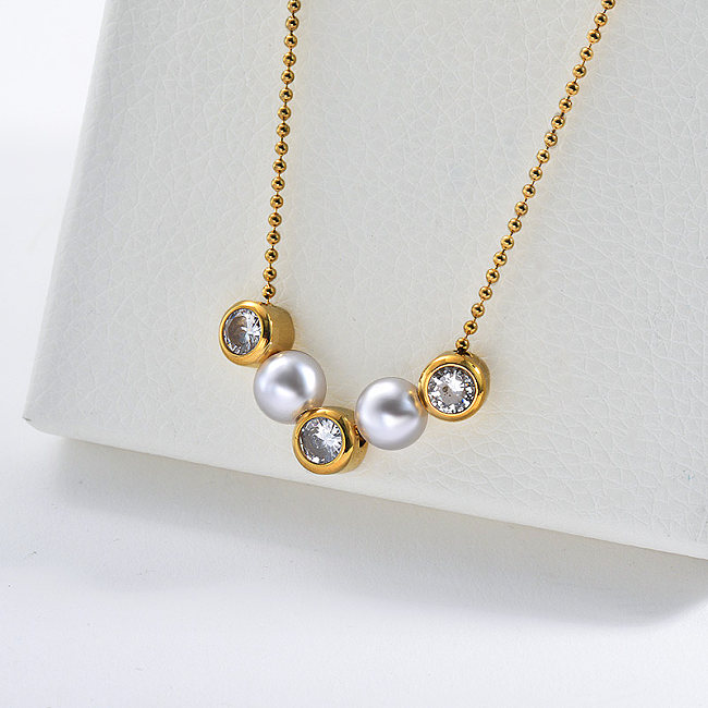 Mode Perle klar Zirkon Charm Vergoldung Perlenkette für Frauen