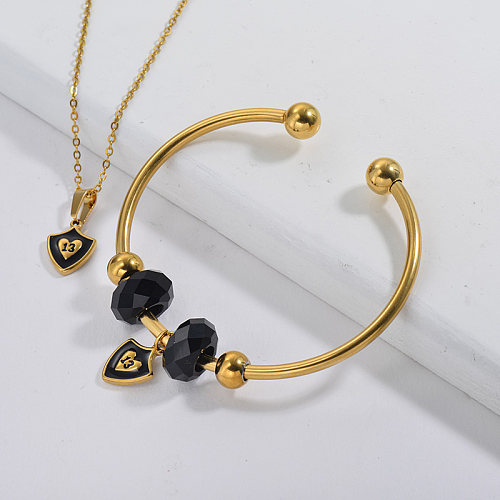 Stainless Steel Famous Brand Gold Plated Lucky Number Neckalce Bangle Set