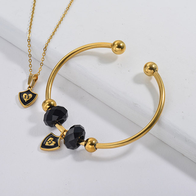 Conjunto de pulseira de aço inoxidável de marca famosa folheada a ouro Lucky Number Neckalce