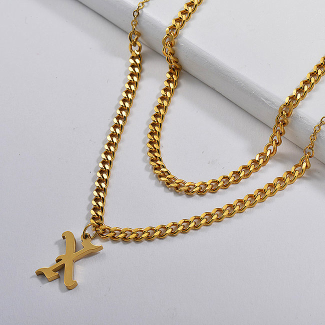 Wholesale Gold Letter X Pendant Thick Layer Link Chain Necklace