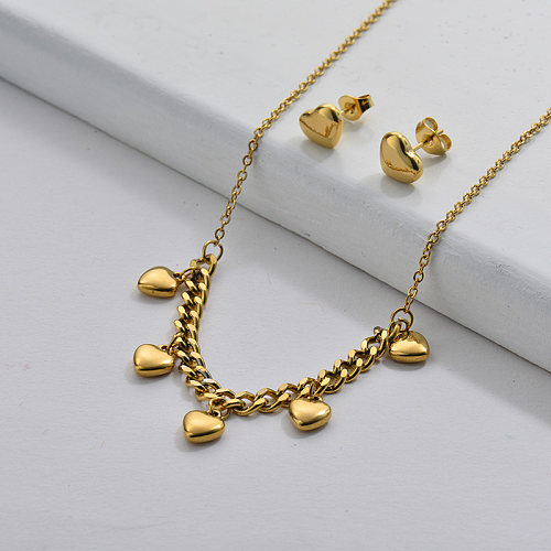 Conjunto de regalo de joyería de corazón de oro al por mayor de acero inoxidable para ella