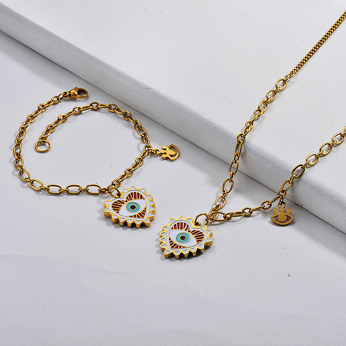 Wholesale Stainless Steel Gold Plated Christmas Heart Eye Jewelry Set