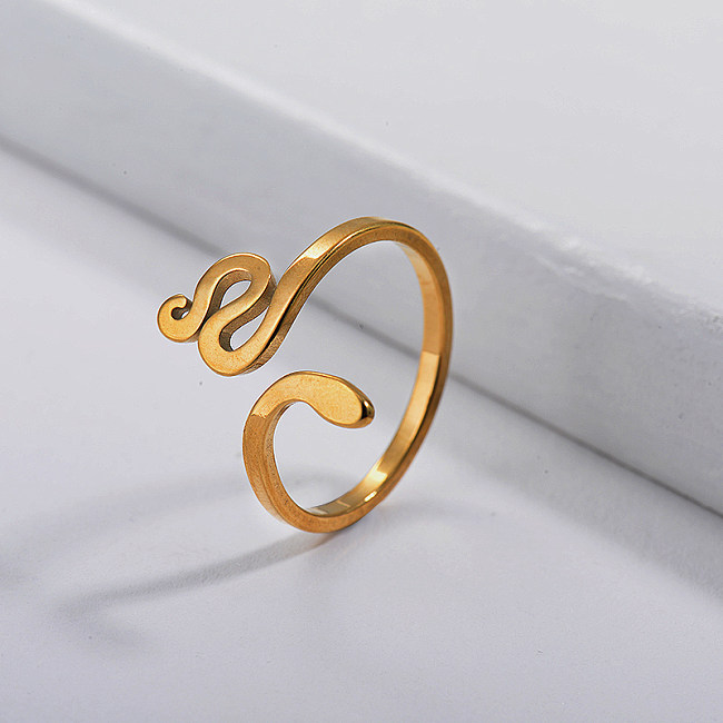 Anéis Promessa de Cobra Simples Banhados a Ouro em Aço Inoxidável Barato