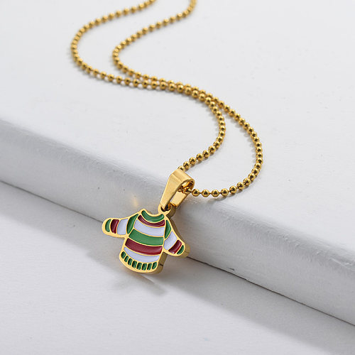 Cute Green Red Enamel Sweater Pendant Necklace Christmas Jewelry