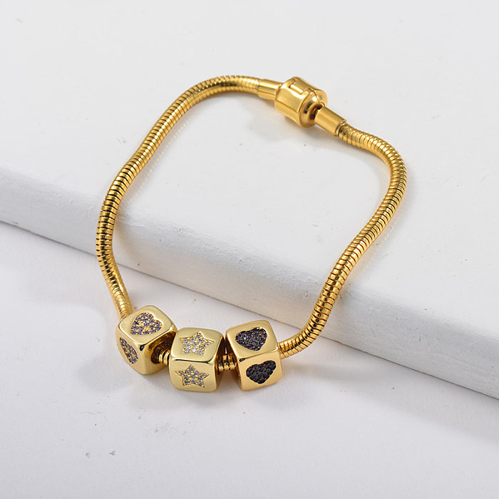 Bracelet et pendentif à ressort en acier inoxydable doré