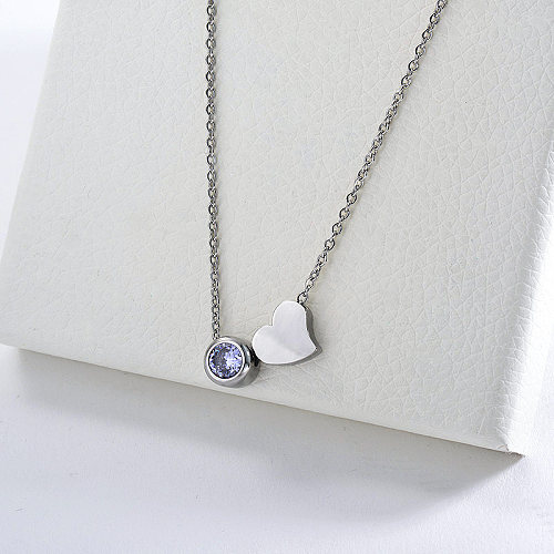 Charme simple de coeur d'acier inoxydable d'argent 316L avec le collier de zircon pour des femmes