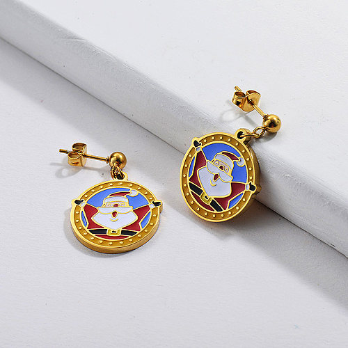 Gold Plating Earrings For Chrismas Gift With Badge of Santa Claus Cute Style
