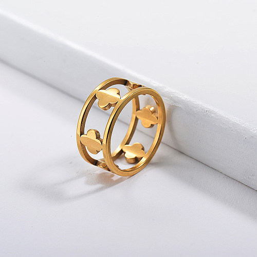 Anéis de promessa de flores simples ouro de marca famosa de aço inoxidável para mulheres
