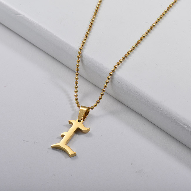 Wholesale Gold Gothic Style Alphabet L Charm Bead Necklace