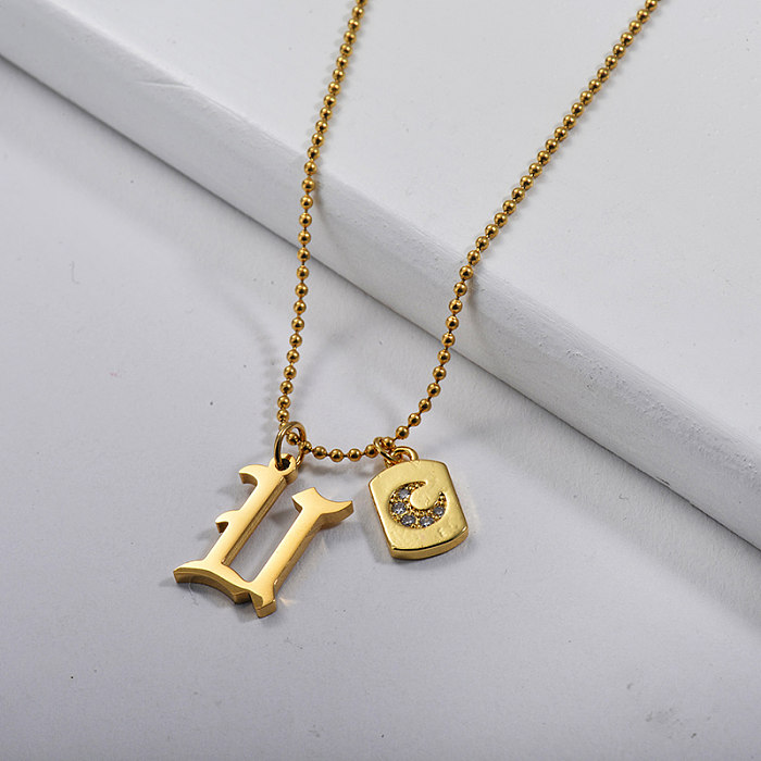 Wholesale Gold Letter U With Bar Copper Charm Necklace