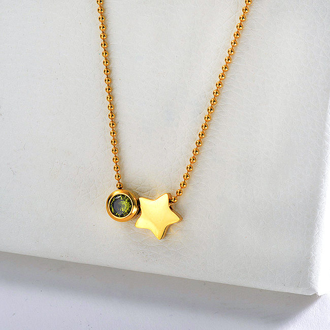 Breloque étoile en or de mode avec collier de zircone verte pour les femmes