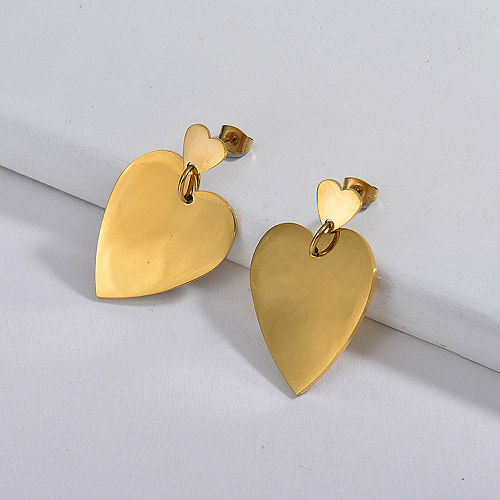 Gold Plated Jewelry Siemple Design Stainless Steel  Big Heart Earrings