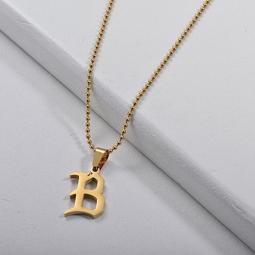 Personalised Gothic Alphabet B Pendant Gold Beaded Chain Necklace