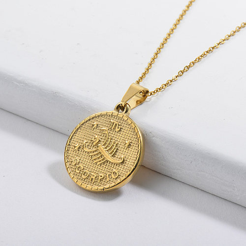 Günstige Gold Scorpio Constellation Lucky Round Tag Anhänger Zodiac Halskette