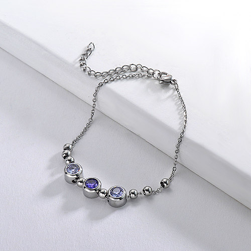 Stainless steel ball bracelet with mixed color zircon pendant