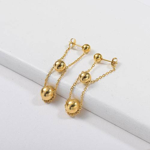 Gold Plated T style  Ball Stainless Steel Earring