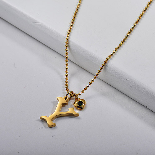 Gold Letter Y With Mini Heart Copper Charm Necklace