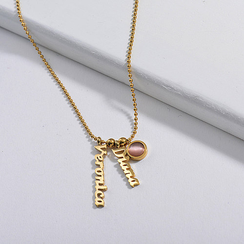 Elegant Pink Opal Gemstone Name Charm Necklace For Women