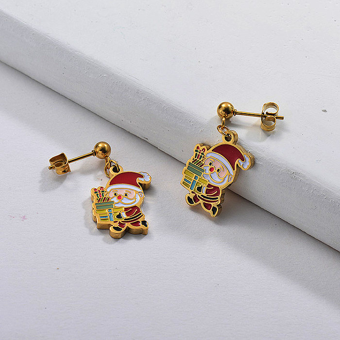 Gold Plated Earrings for Christmas Gift SANTA CLAUS