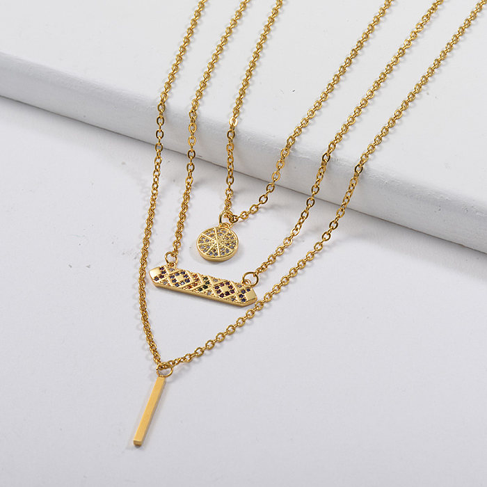 Wholesale Gold Copper Charm Layered Necklace