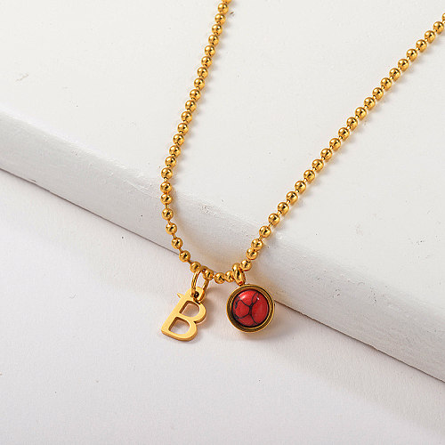 Vente chaude lettre B avec collier de charme de pierres précieuses rouges