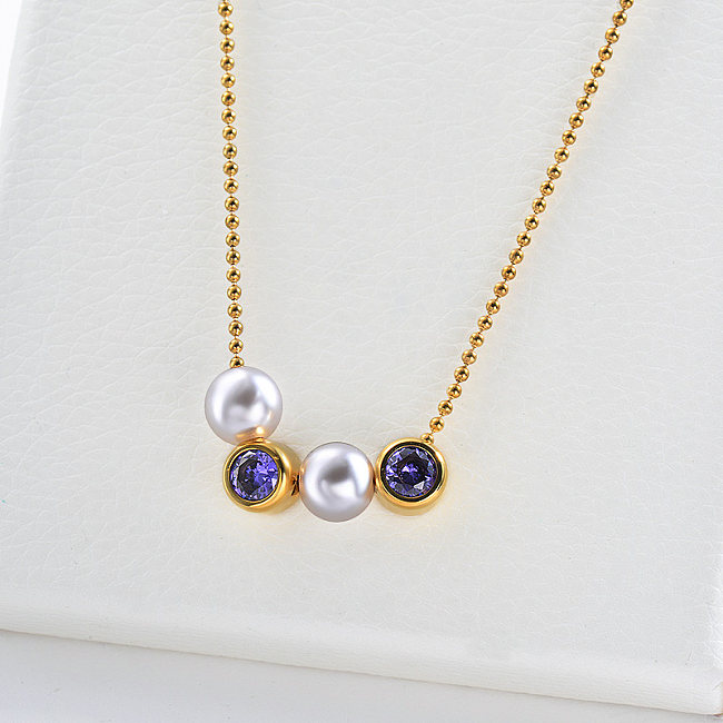 Hot Selling Pearl With Purple Zircon Charm Silver Necklace For Women