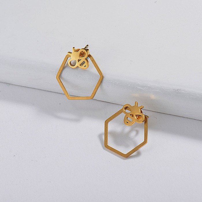 Gold Plated Jewelry  Stainless Steel  Hoop Earrings With BEE Cute Style