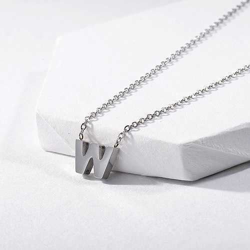 Cute Silver Letter W Initial Necklace