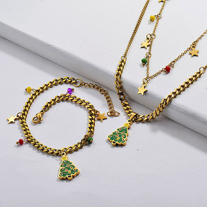 Großhandel Mode vergoldet Weihnachtsbaum Halskette Armband Set