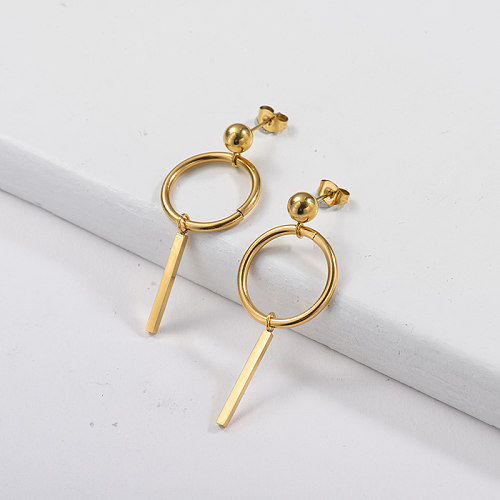 Gold Plating Dangle Earring with Gold Hoop & Strip