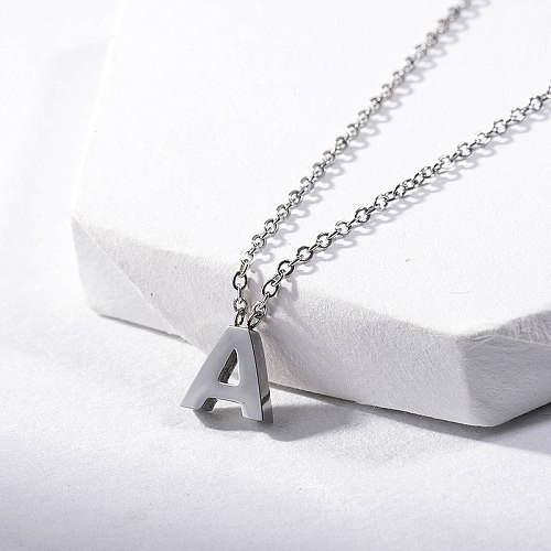 Stainless Steel Silver Letter A Initial Necklace