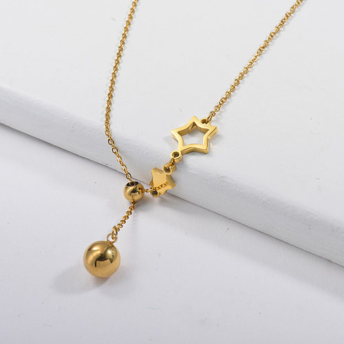 Adjustable Gold Star With Ball Pendant Necklace