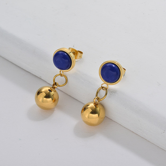 Gold Plating Dangles Earring with Gemstone