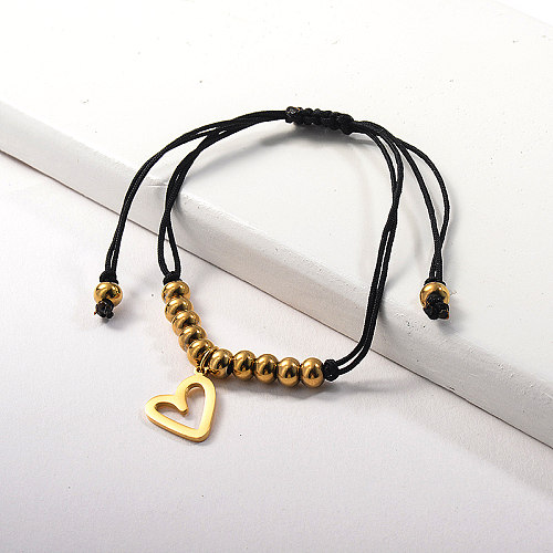 Simple Design Heart Pendant Gold Plated Beaded Bracelet Hand-Made
