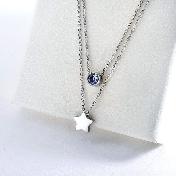 Hot Selling Silver Star Charm With Zirconia Layered Necklace For Women