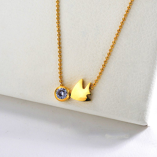 14K Gold Plating Fish Animals Charm With Zircon Ball Chain Necklace For Women