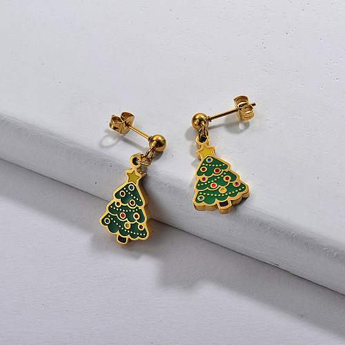 Aretes chapados en oro para regalo de Navidad Árbol de Navidad