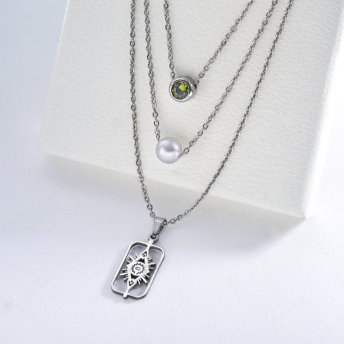 Hot Selling 2020 Evil Eye With Pearl Green Zircon Charm Silver Necklace