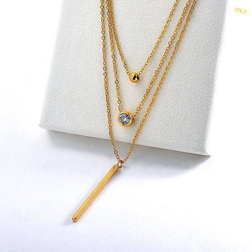 Fashion Bar Charm With Zircon Layered Necklace For Women