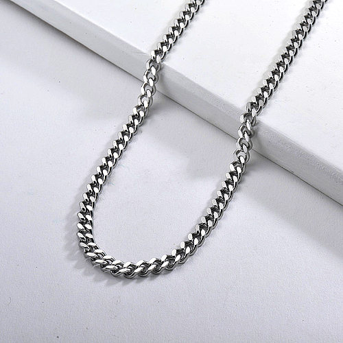 Collar llamativo de cadena de eslabones de metal puro de acero inoxidable plateado para mujer