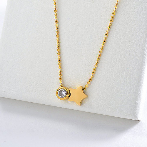 Gold Star Charm With Zirconia Necklace For Women
