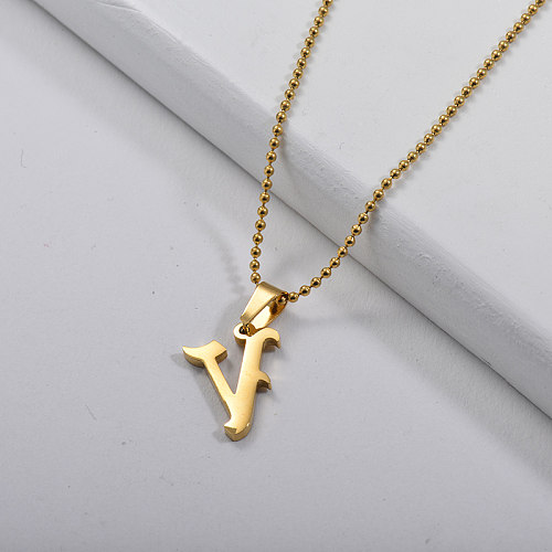 Simple Gold Gothic Style Letter V Charm Bead Necklace