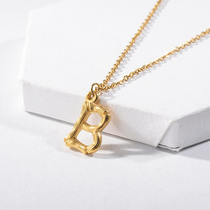 Stainless Steel Bamboo Shape Alphabet B Initial Necklace